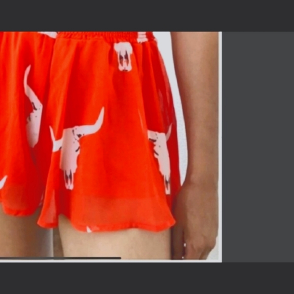 Texas Steer Skull Shorts S Orange Peach Love Chiffon Western Cowgirl